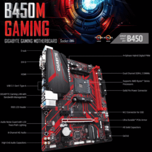 GiGABYTE B450M GAMiNG AMD RYZEN MOTHERBOARD MiCRO ATX USED (2)